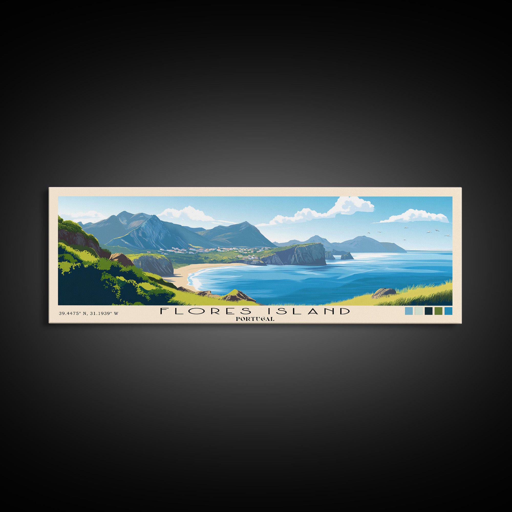 Flores Island, Portugal Panoramic Print, Vacation Gift, Portugal Wall Art, Beach Painting, Beach Decor, Large Wall Art, Wood Frame Art