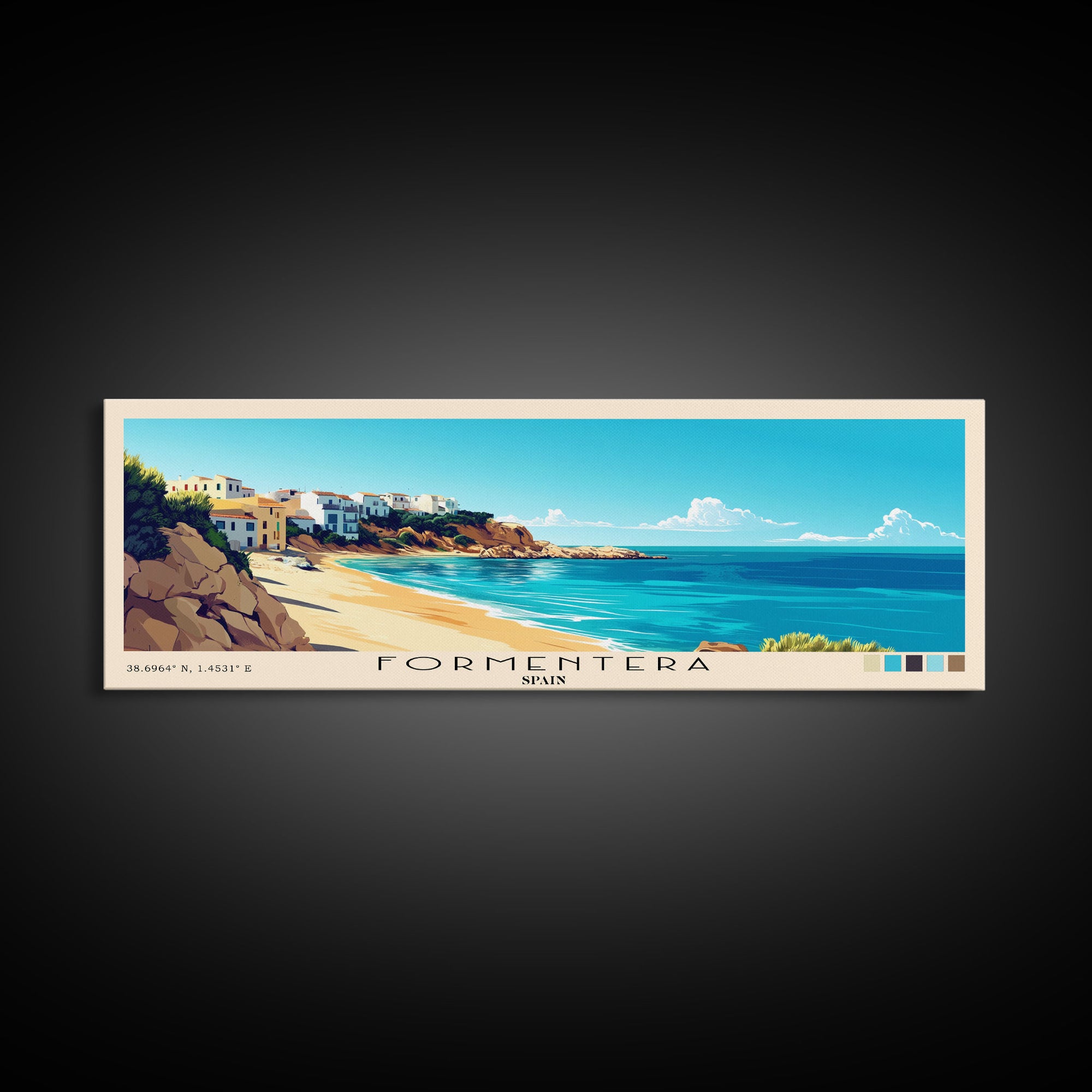 Formentera, Spain Panoramic Beach Print, Vacation Gift, Spain Wall Art, Beach Painting, Beach Decor, Beach Painting