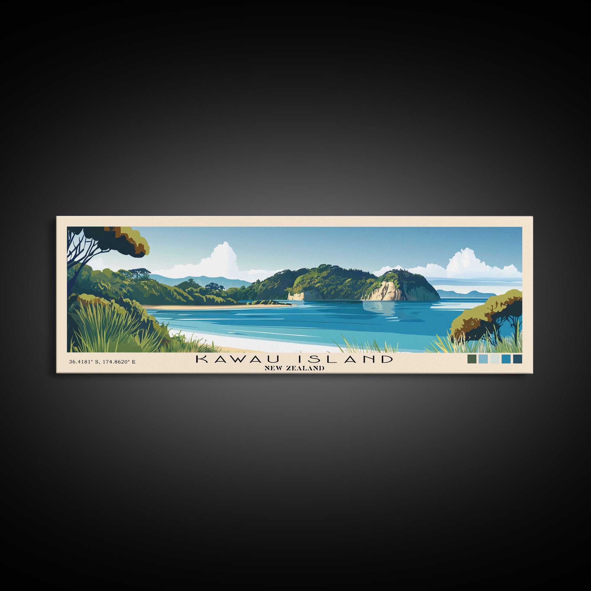 Kawau Island, New Zealand Panoramic Print, Vacation Gift, New Zealand Wall Art, Beach Painting, Beach Decor, Beach Or Lakehouse Art