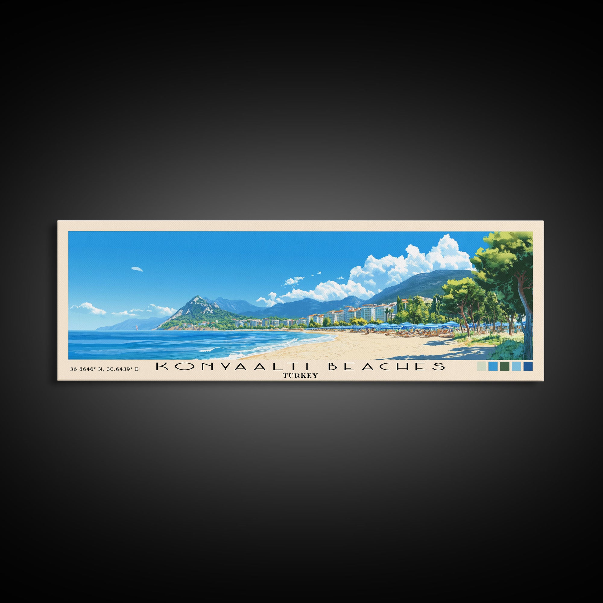 Konyaaltı Beaches, Turkey Panoramic Print, Vacation Gift, Turkey Wall Art, Beach Painting, Beach Decor, Beach Or Lakehouse Art