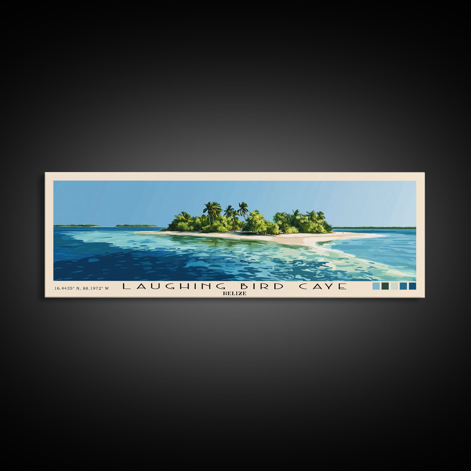 Laughing Bird Caye, Belize Panoramic Beach Print, Vacation Gift, Belize Wall Art, Framed Canvas Print, Framed Beach Painting
