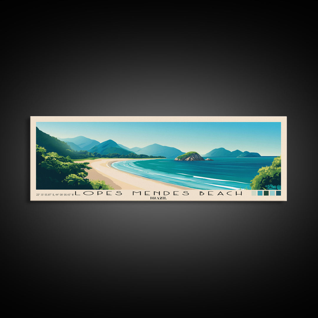 Lopes Mendes Beach, Brazil Panoramic Beach Print, Vacation Gift, Brazil Wall Art, Framed Canvas Print, Framed Beach Painting