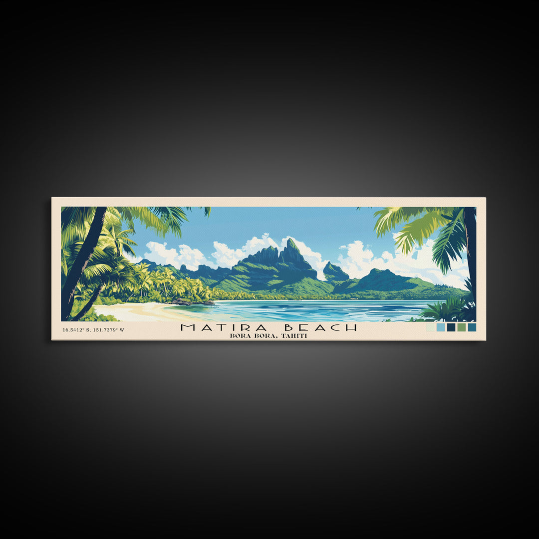 Matira Beach, Bora Bora, Tahiti Panoramic Print, Vacation Gift, Bora Bora, Tahiti Wall Art, Vacation Wall Art, Vacatation Memories, Beach Decor, Beach Or Lakehouse Art