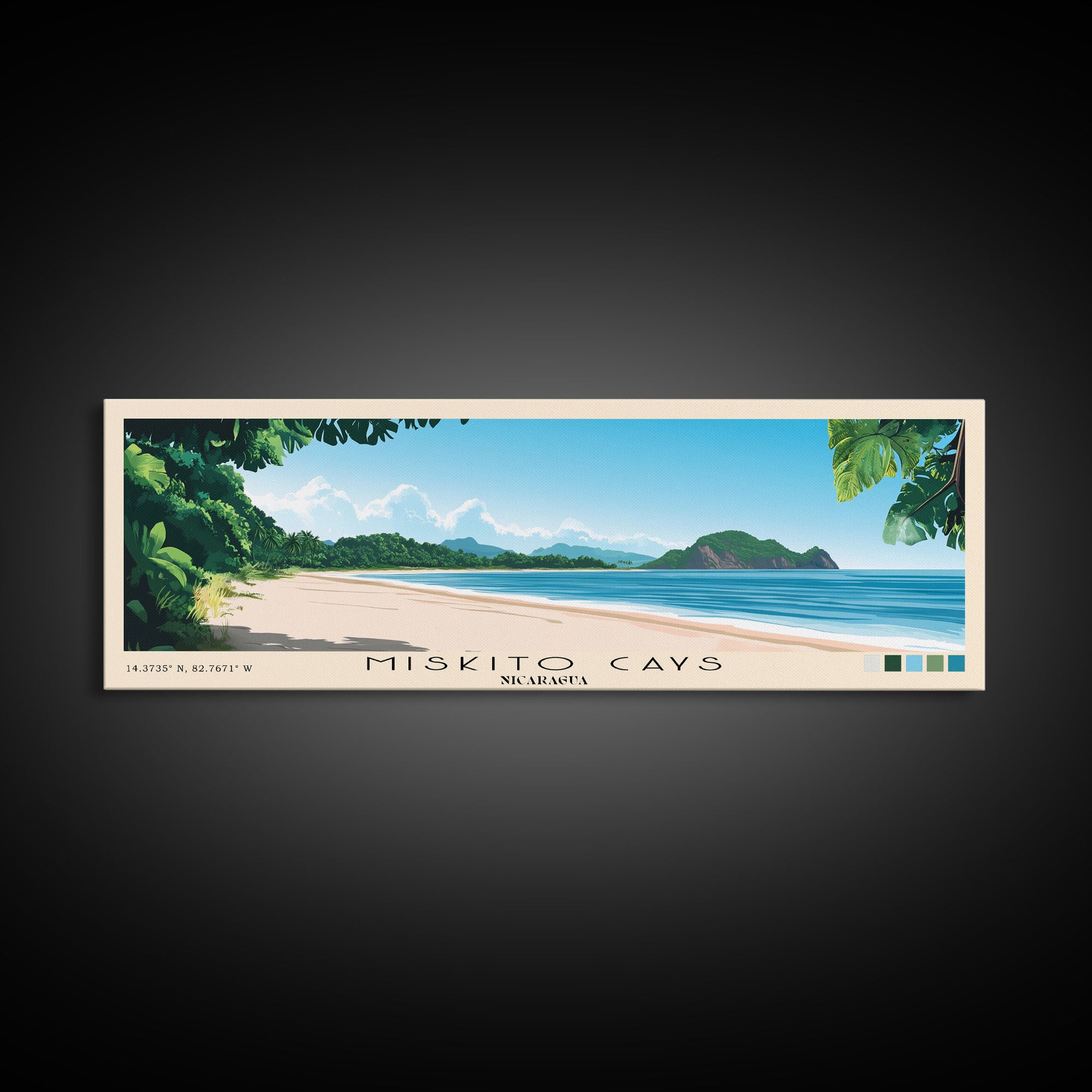 Miskito Cays, Nicaragua Panoramic Beach Print, Vacation Gift, Nicaragua Wall Art, Framed Canvas Print, Framed Beach Painting
