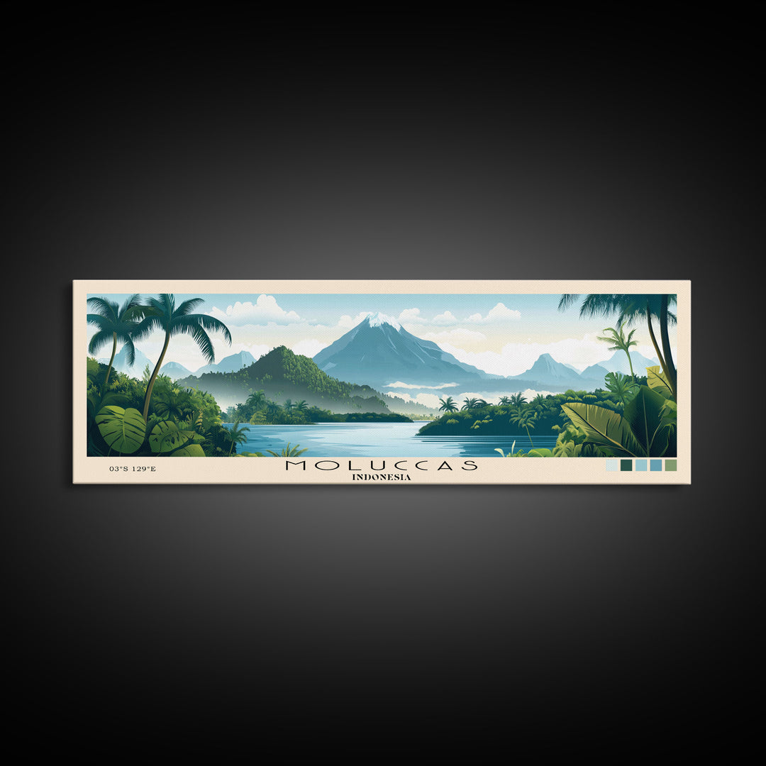 Moluccas, Indonesia Panoramic Beach Print, Vacation Gift, Indonesia Wall Art, Beach Painting, Beach Decor, Beach Painting