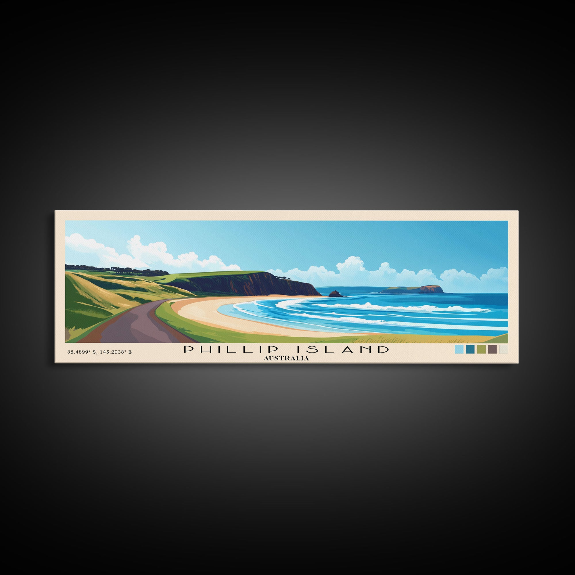 Phillip Island, Australia Panoramic Print, Vacation Gift, Australia Wall Art, Beach Painting, Beach Decor, Beach Or Lakehouse Art
