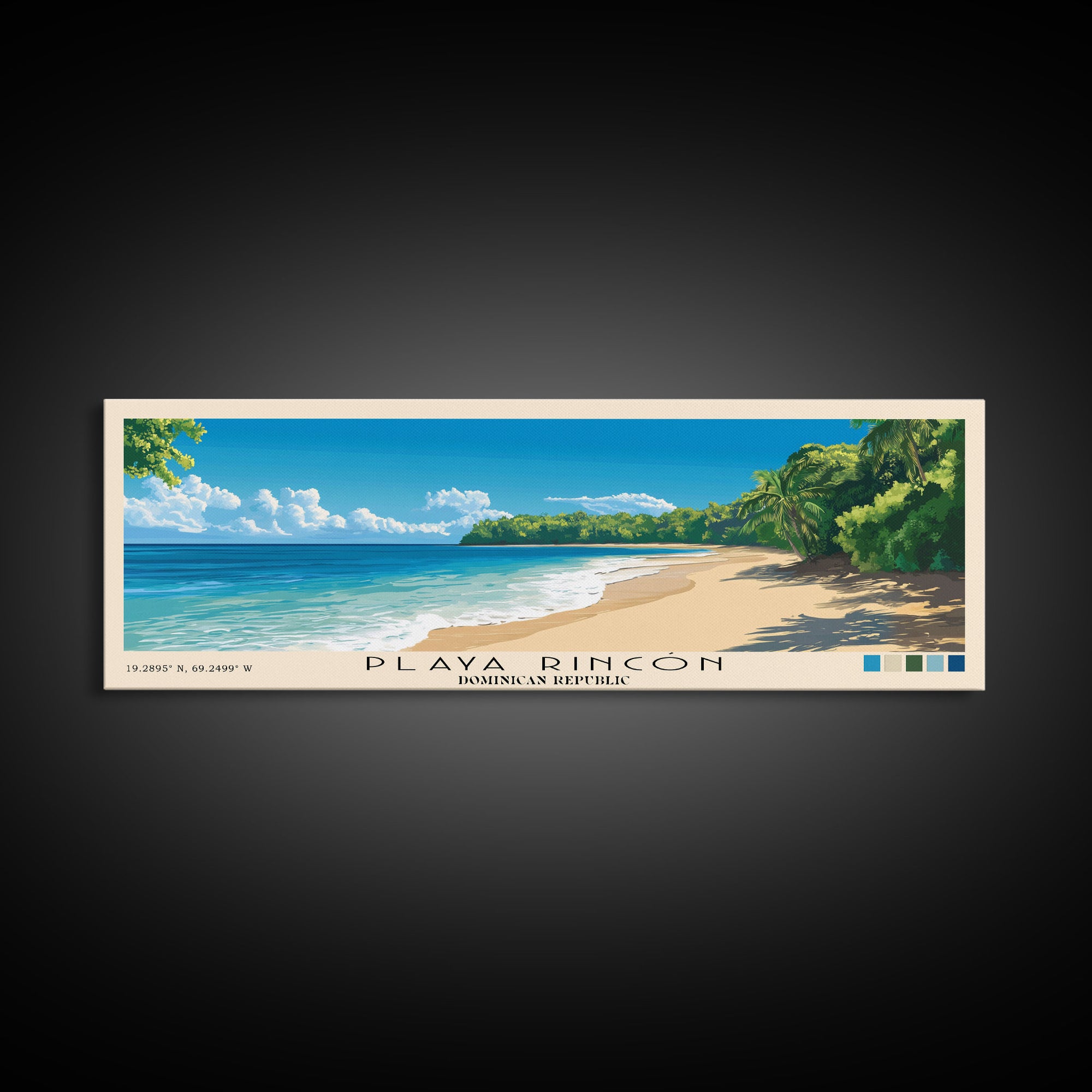 Playa Rincón, Dominican Republic Panoramic Print, Vacation Gift, Dominican Republic Wall Art, Beach Painting, Beach Decor, Large Wall Art, Wood Frame Art