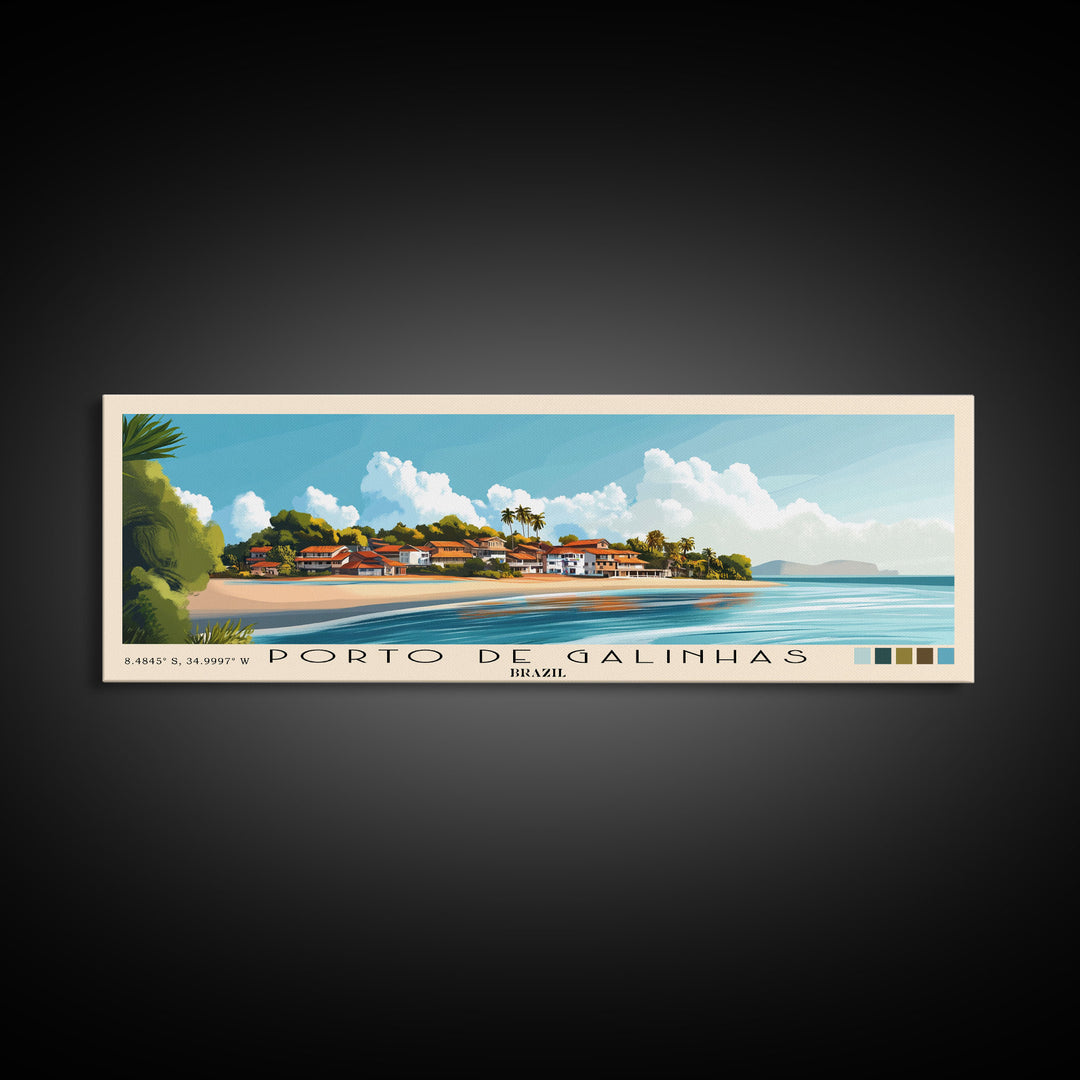 Porto de Galinhas, Brazil Panoramic Print, Vacation Gift, Brazil Wall Art, Beach Painting, Beach Decor, Large Wall Art, Wood Frame Art