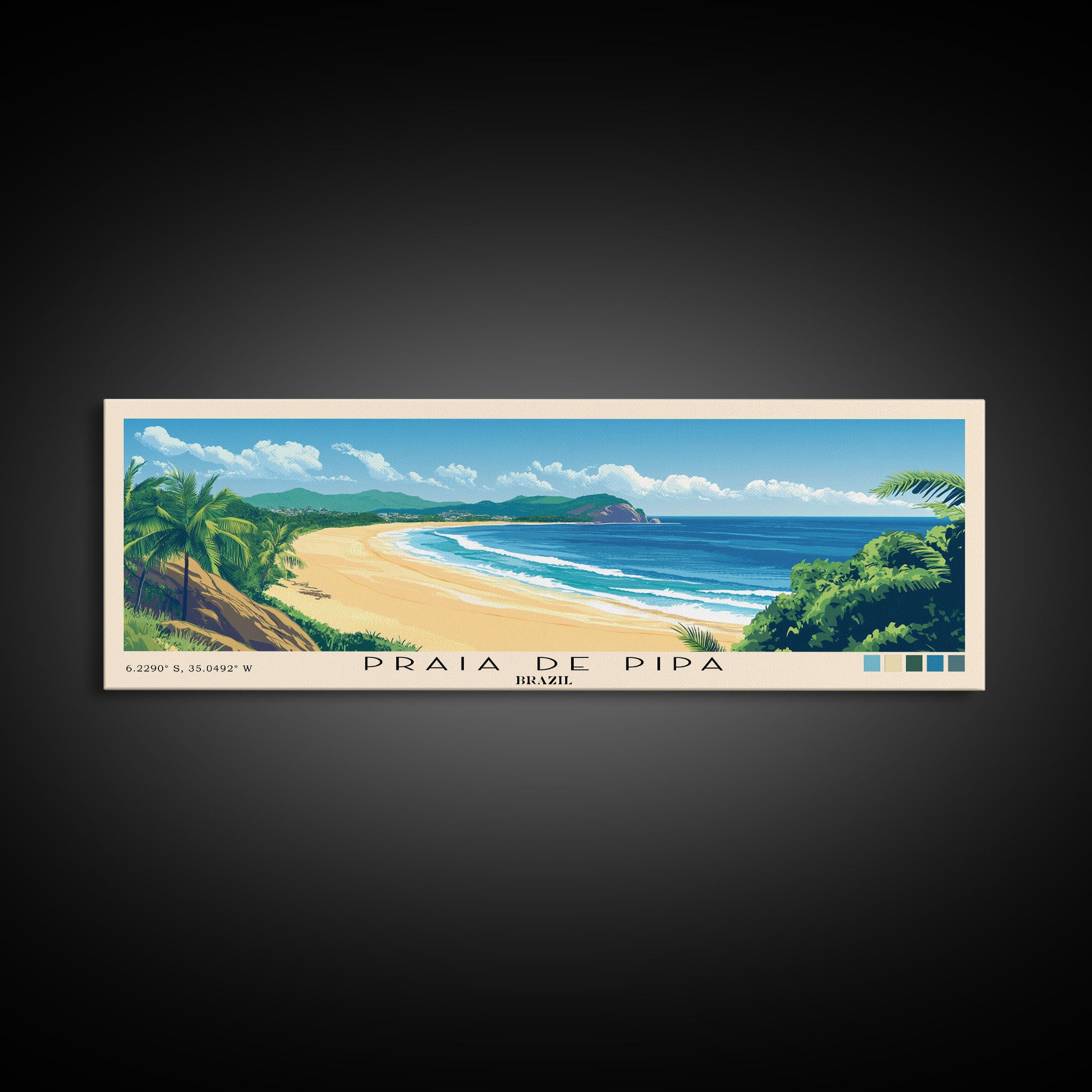 Praia de Pipa, Brazil Panoramic Beach Print, Vacation Gift, Brazil Wall Art, Beach Painting, Beach Decor, Beach Painting