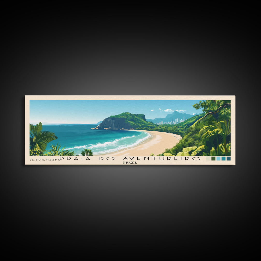Praia do Aventureiro, Brazil Panoramic Beach Print, Vacation Gift, Brazil Wall Art, Framed Canvas Print, Framed Beach Painting