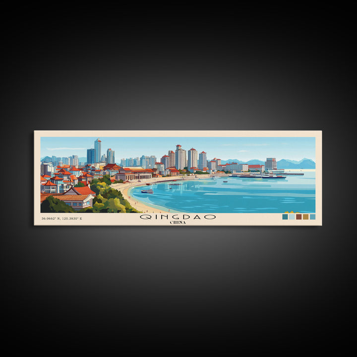 Qingdao, China Panoramic Beach Print, Vacation Gift, China Wall Art, Beach Painting, Beach Decor, Beach Painting