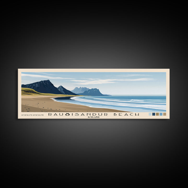 Rauðisandur Beach, Iceland Panoramic Beach Print, Vacation Gift, Iceland Wall Art, Framed Canvas Print, Framed Beach Painting