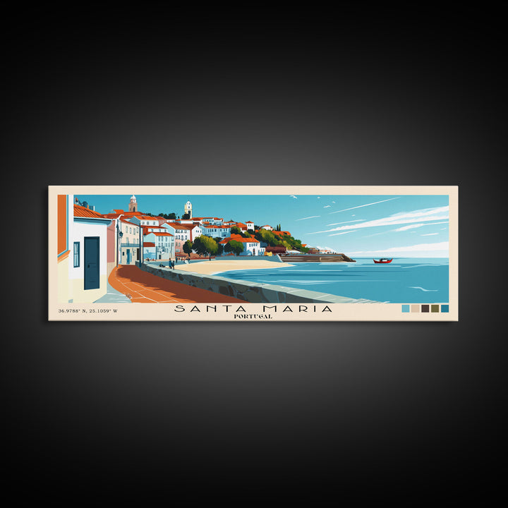 Santa Maria, Portugal Panoramic Beach Print, Vacation Gift, Portugal Wall Art, Beach Painting, Beach Decor, Beach Painting