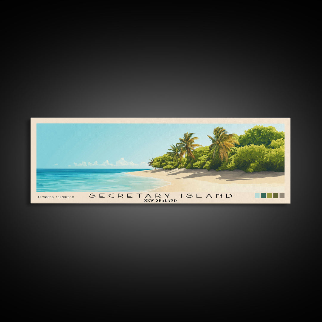 Secretary Island, New Zealand Panoramic Beach Print, Vacation Gift, New Zealand Wall Art, Beach Painting, Beach Decor, Beach Painting