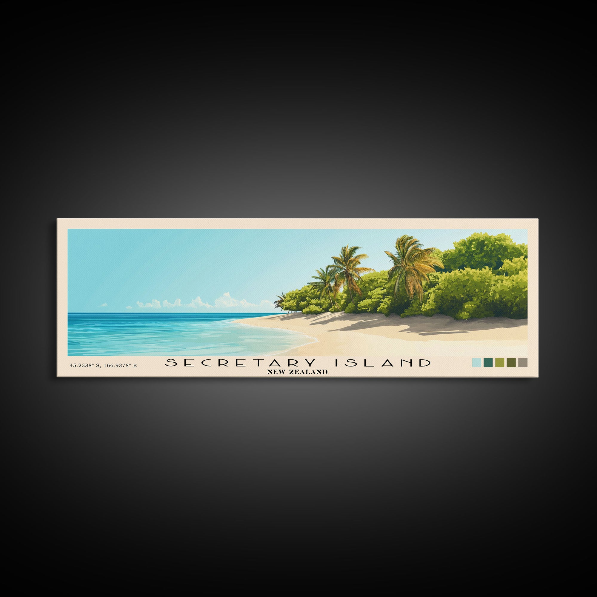 Secretary Island, New Zealand Panoramic Beach Print, Vacation Gift, New Zealand Wall Art, Beach Painting, Beach Decor, Beach Painting