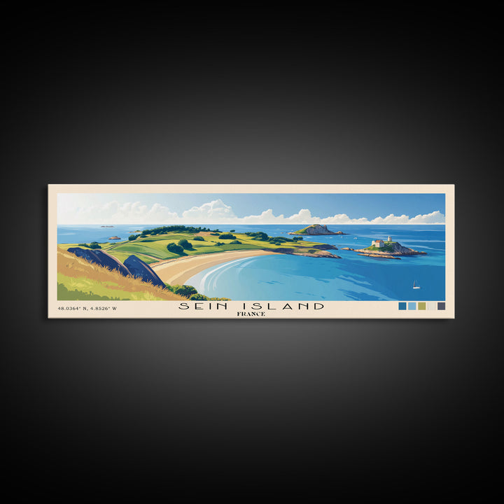 Sein Island, France Panoramic Print, Vacation Gift, France Wall Art, Beach Painting, Beach Decor, Large Wall Art, Wood Frame Art