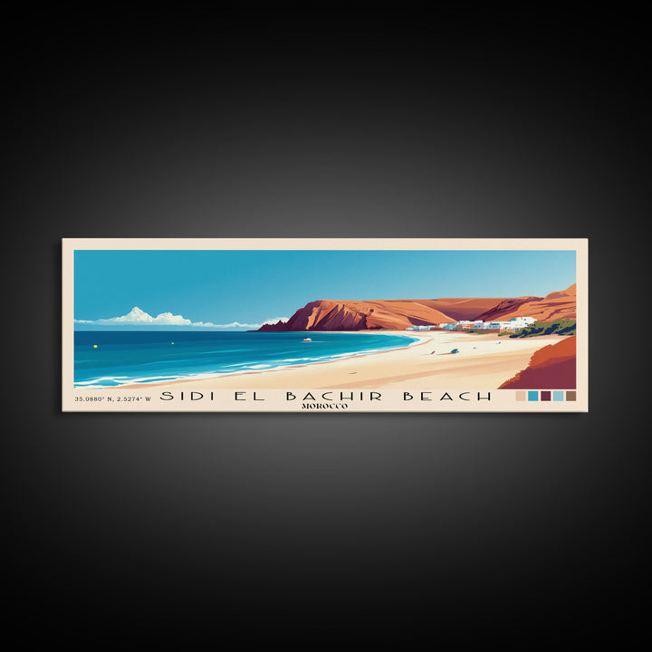 Sidi El Bachir beach, Morocco Panoramic Print, Vacation Gift, Morocco Wall Art, Beach Painting, Beach Decor, Large Wall Art, Wood Frame Art