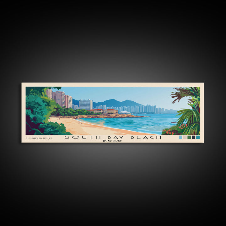 South Bay Beach, Hong Kong Panoramic Beach Print, Vacation Gift, Hong Kong Wall Art, Framed Canvas Print, Framed Beach Painting