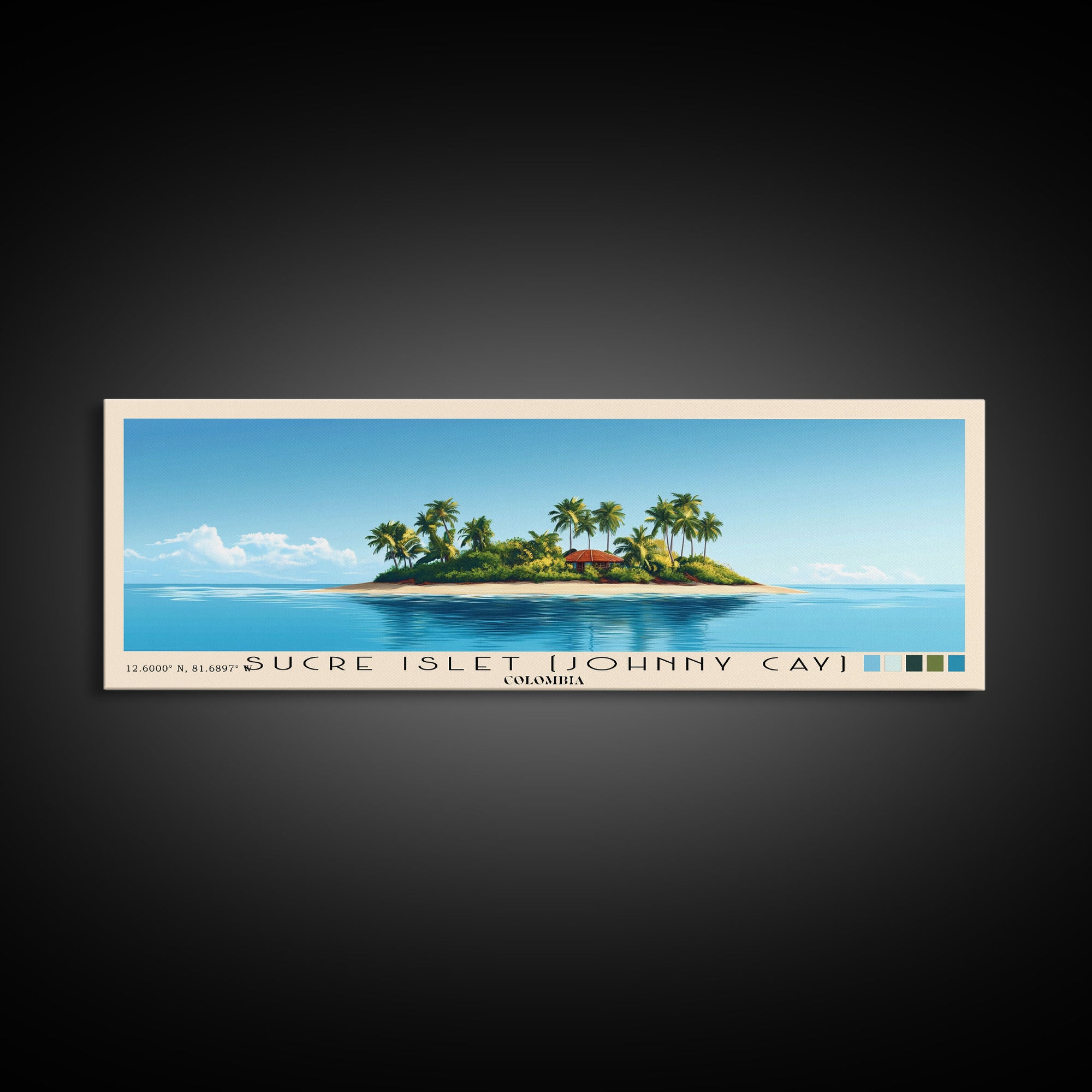 Sucre Islet (Johnny Cay), Colombia Panoramic Beach Print, Vacation Gift, Colombia Wall Art, Framed Canvas Print, Framed Beach Painting