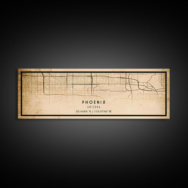 Phoenix Arizona Panoramic Street Map, Framed Canvas Art, Arizona United States Road Map Wall Art, Office Wall Art, Wall Decor for Office