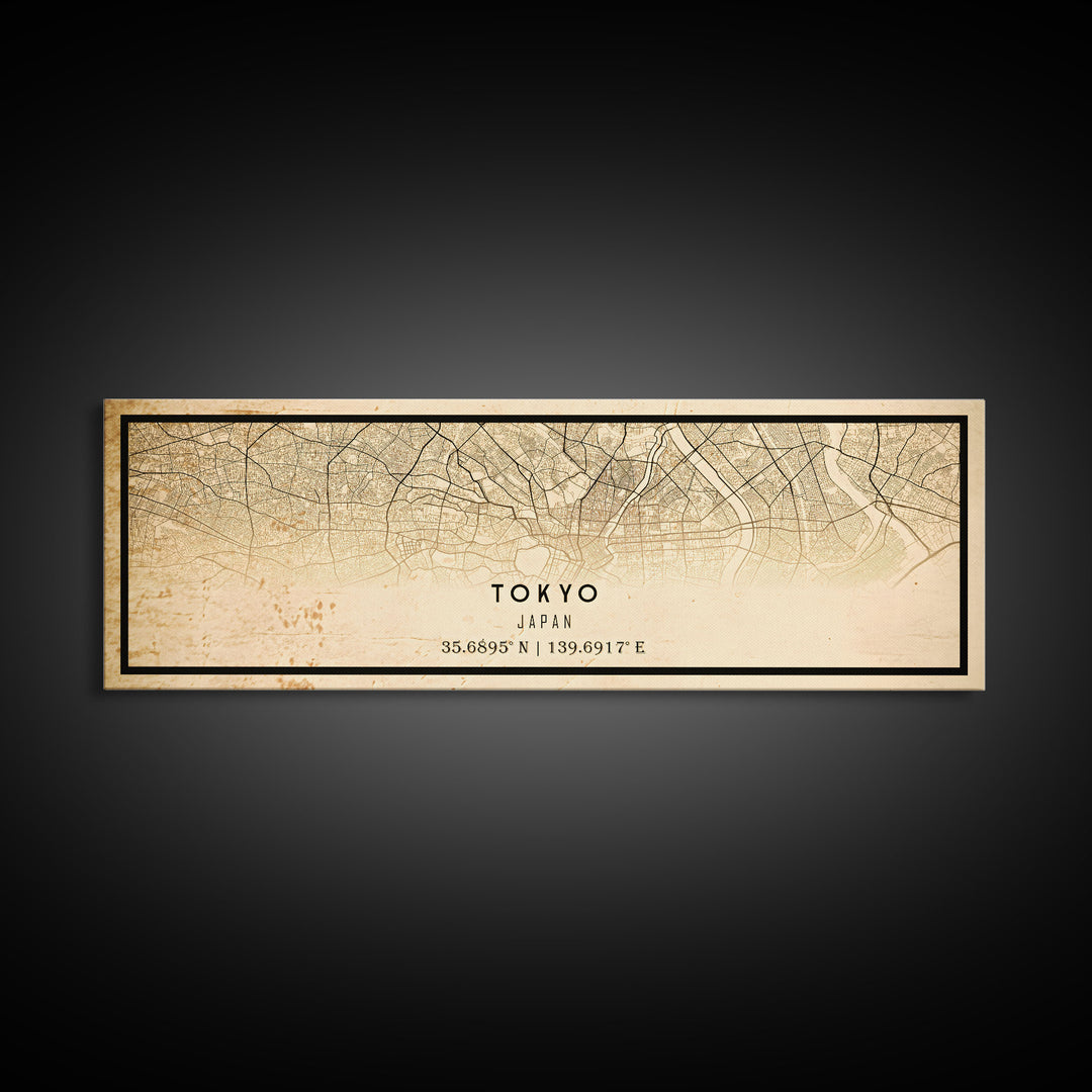 Tokyo Japan Panoramic map print poster or framed canvas, Tokyo map print poster canvas, Japan city map print canvas, Vintage Travel Art