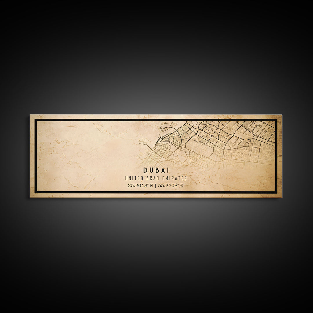 Dubai UAE Panoramic map print poster or framed canvas, Dubai map print poster canvas, Dubai city map print poster canvas, Vintage Travel Art