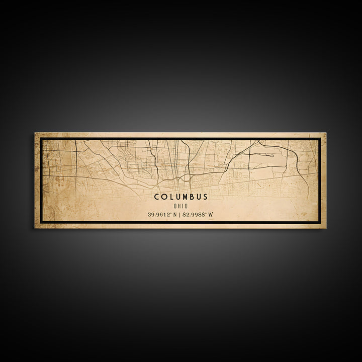 Columbus Panoramic vintage map print poster or framed canvas, Ohio map print poster canvas, Columbus city map print poster canvas
