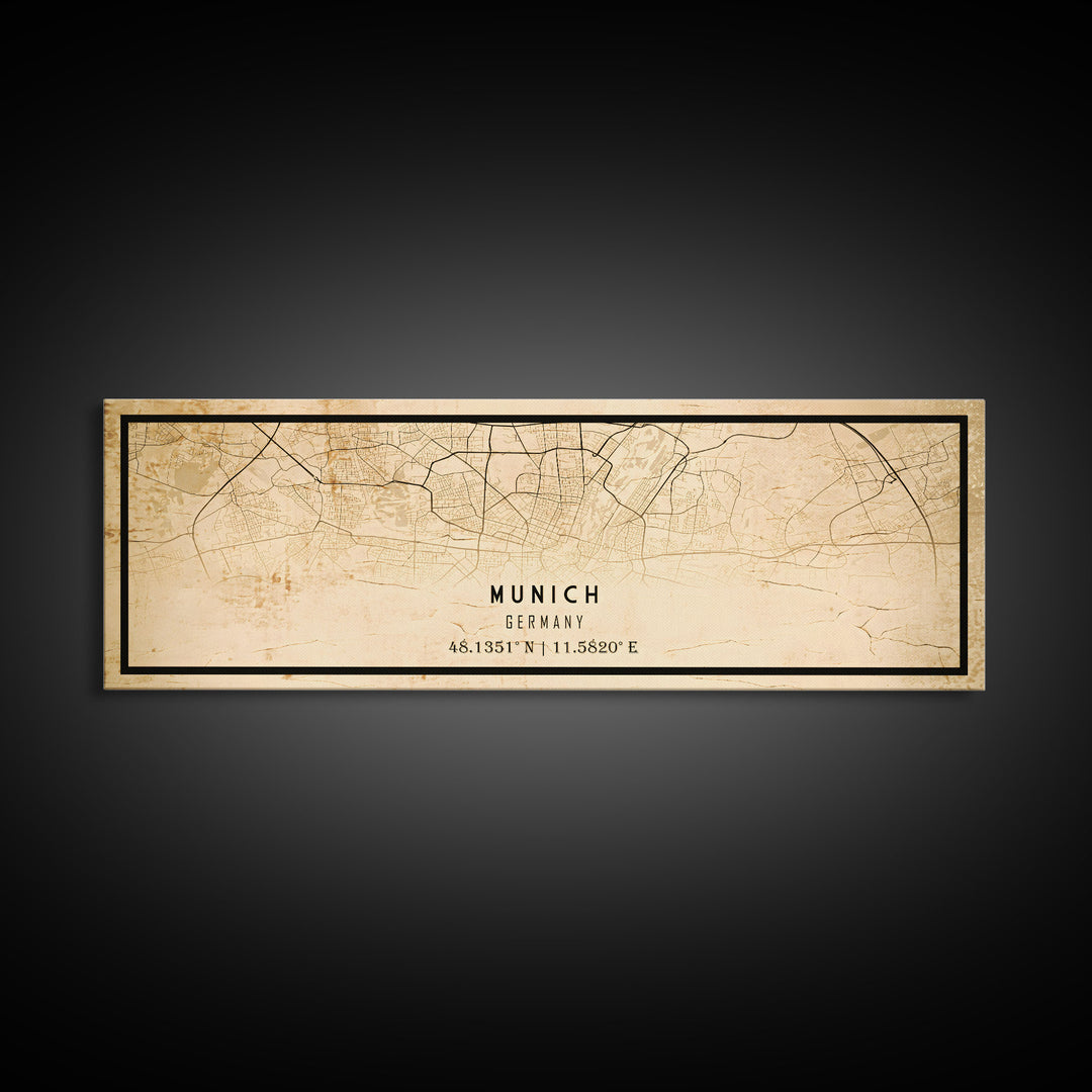 Munich Panoramic map print poster or framed canvas, Munich Germany map print poster canvas, city map print poster canvas, Vintage Travel Art