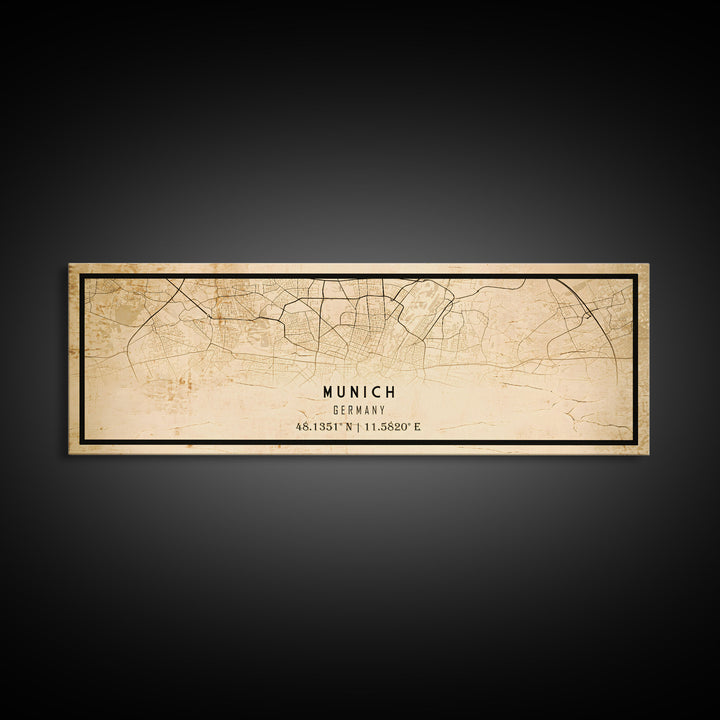 Munich Panoramic map print poster or framed canvas, Munich Germany map print poster canvas, city map print poster canvas, Vintage Travel Art