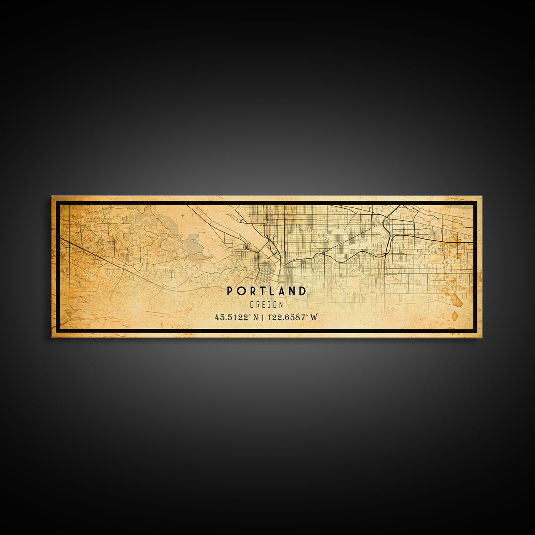 Panoramic Portland Oregon Street Map, Framed Canvas Art, Oregon United States Road Map Wall Art, Office Wall Art, Wall Decor for Office