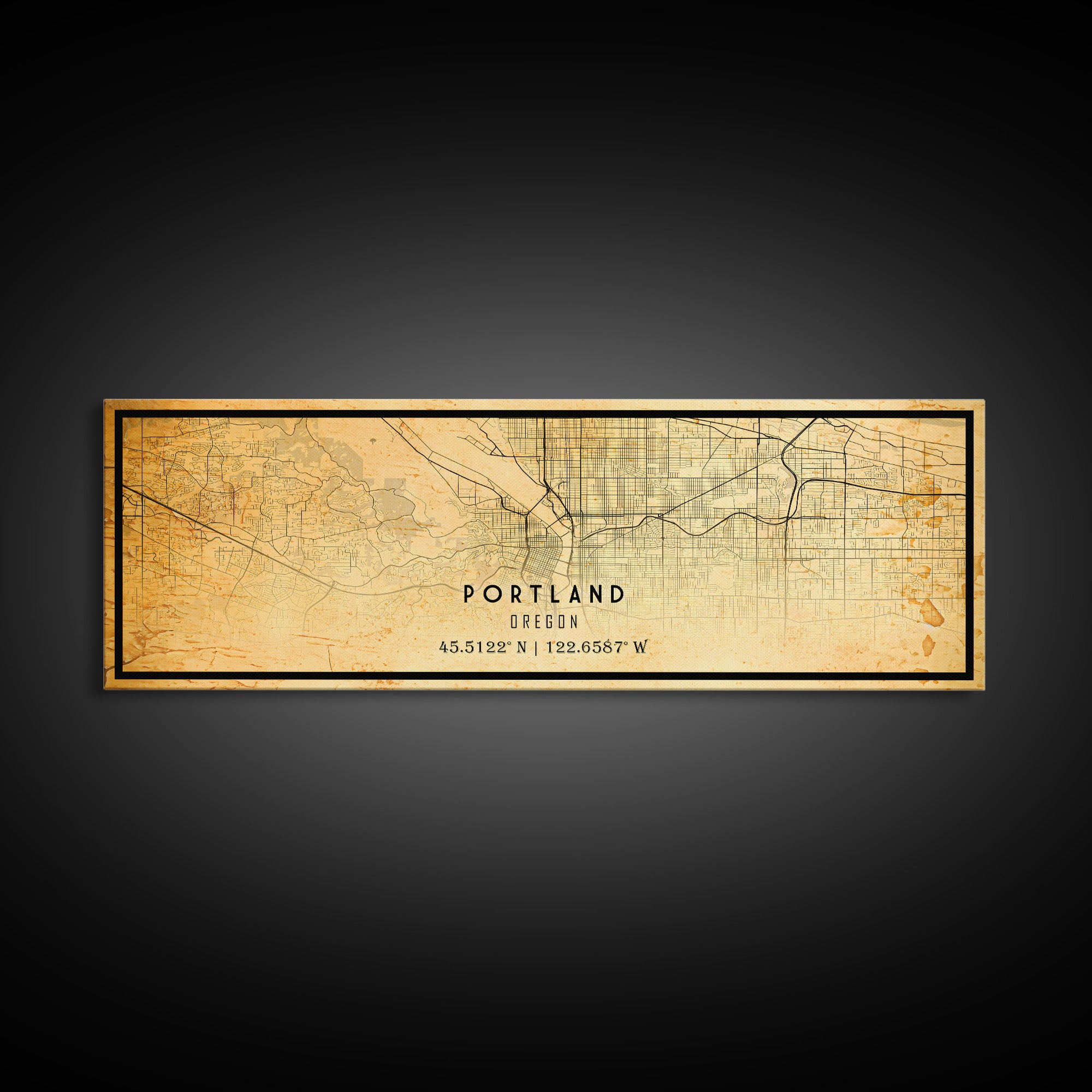 Panoramic Portland Oregon Street Map, Framed Canvas Art, Oregon United States Road Map Wall Art, Office Wall Art, Wall Decor for Office