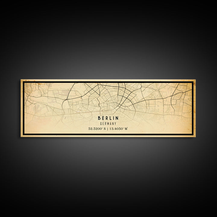 Panoramic Vintage Berlin Germany map print poster or framed canvas, map print poster canvas, Berlin city map print poster canvas, Travel Art