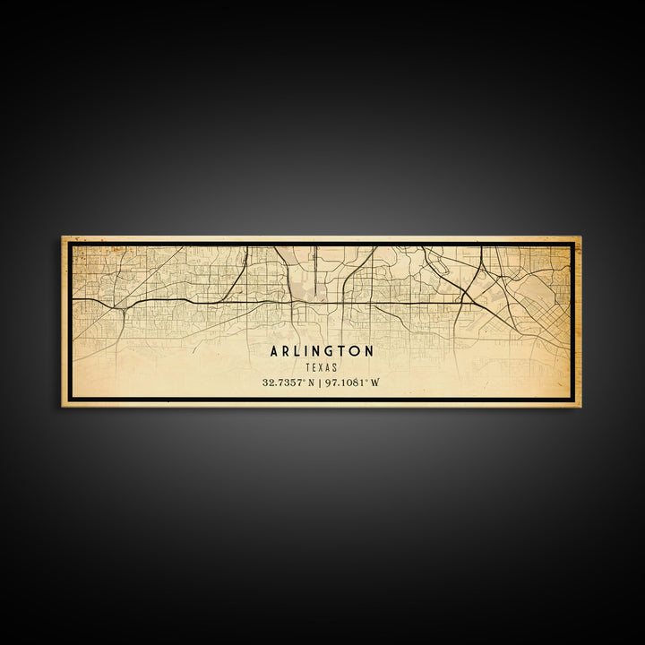 Panoramic Arlington Texas map print poster or framed canvas, Arlington map print poster canvas, city map print canvas, Vintage Travel Art