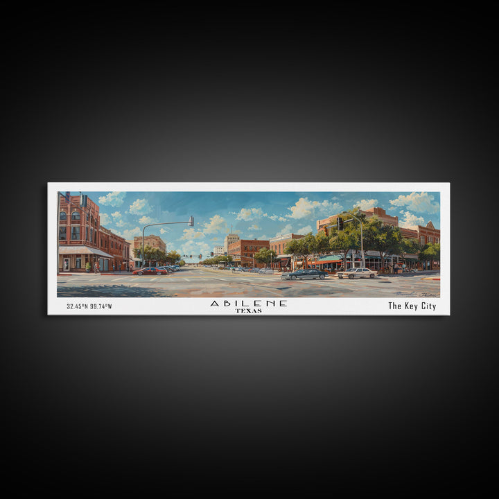 Abilene Texas Panoramic Painting, Watercolor Framed Canvas Print, Scenic City Art, Travel Poster, Home Decor, Wall Hanging, Gift Idea