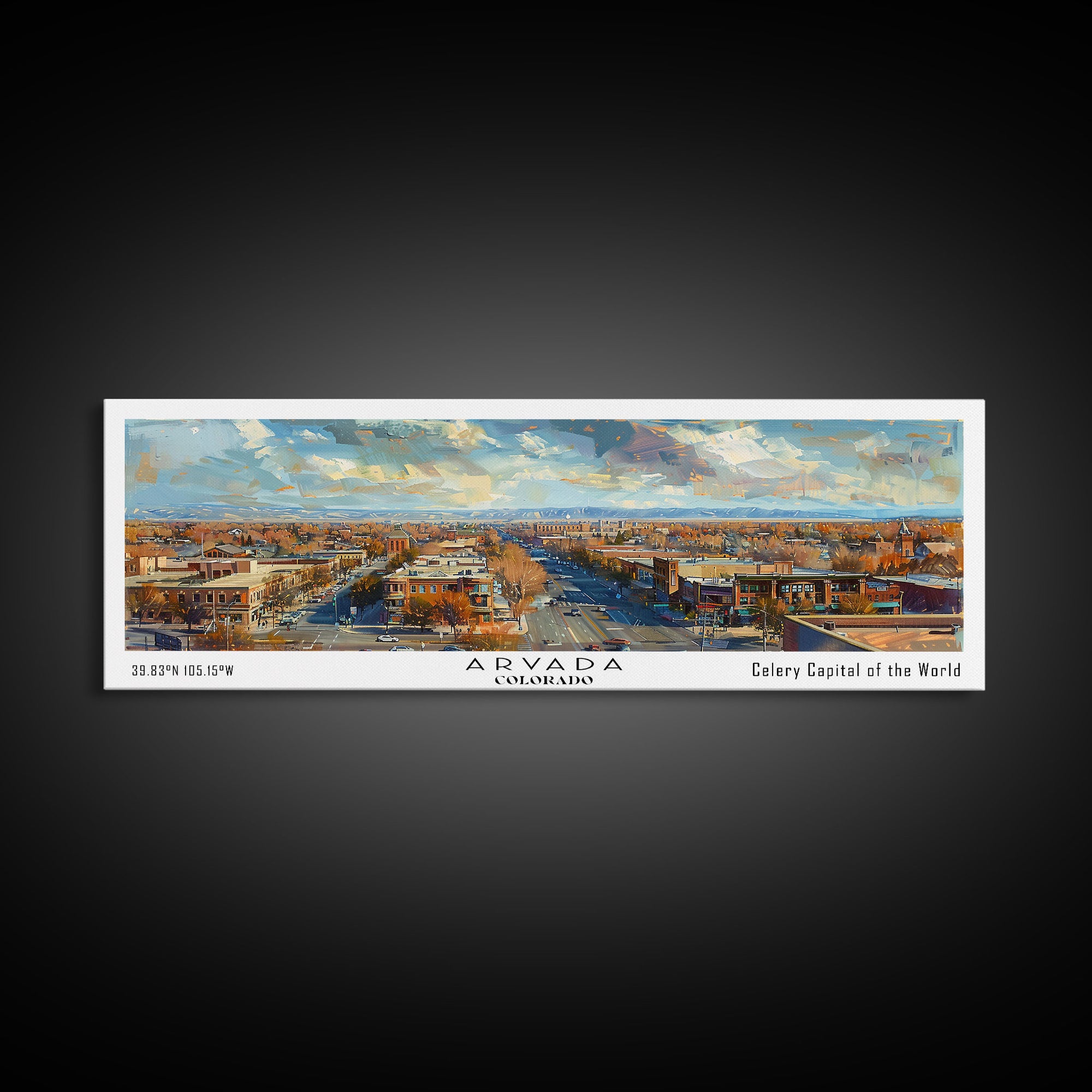 Arvada Colorado Panoramic Painting, Watercolor Framed Canvas Print, Scenic City Art, Travel Poster, Home Decor, Wall Art, Gift Idea