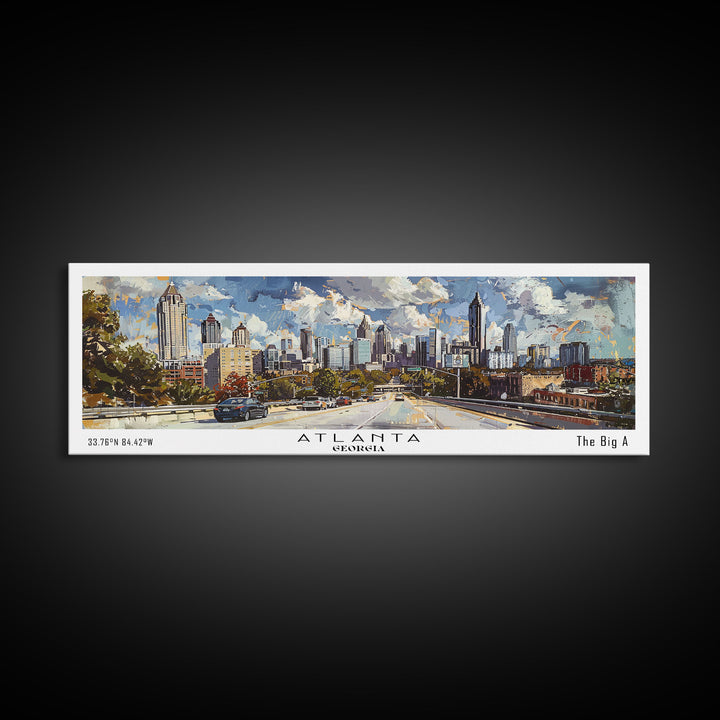 Atlanta Georgia Panoramic Watercolor Painting, Framed Canvas Print, Scenic City Art, Travel Poster, Home Decor, Wall Art, Office Wall Art