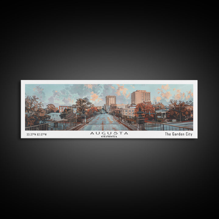 Augusta Georgia Panoramic Painting, Watercolor Framed Canvas Print, Scenic City Art, Travel Poster, Wall Decor, Living Room Art, Gift Idea