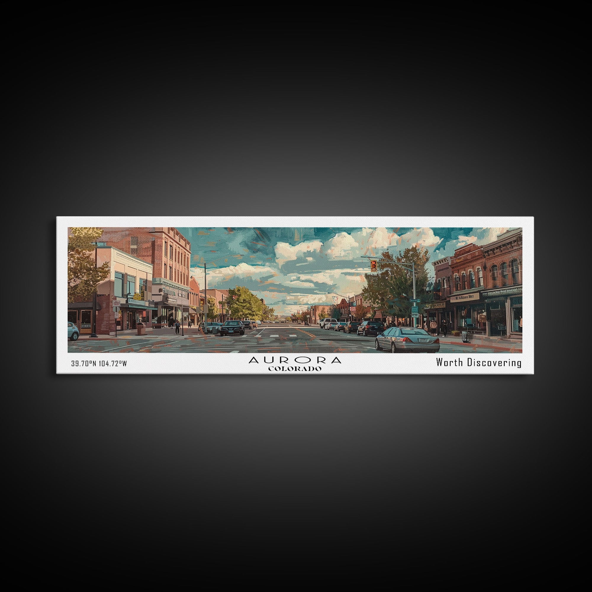Aurora Colorado Panoramic Painting, Watercolor Framed Canvas Print, Scenic City Art, Travel Poster, Home Decor, Wall Hanging, Office Wall Art