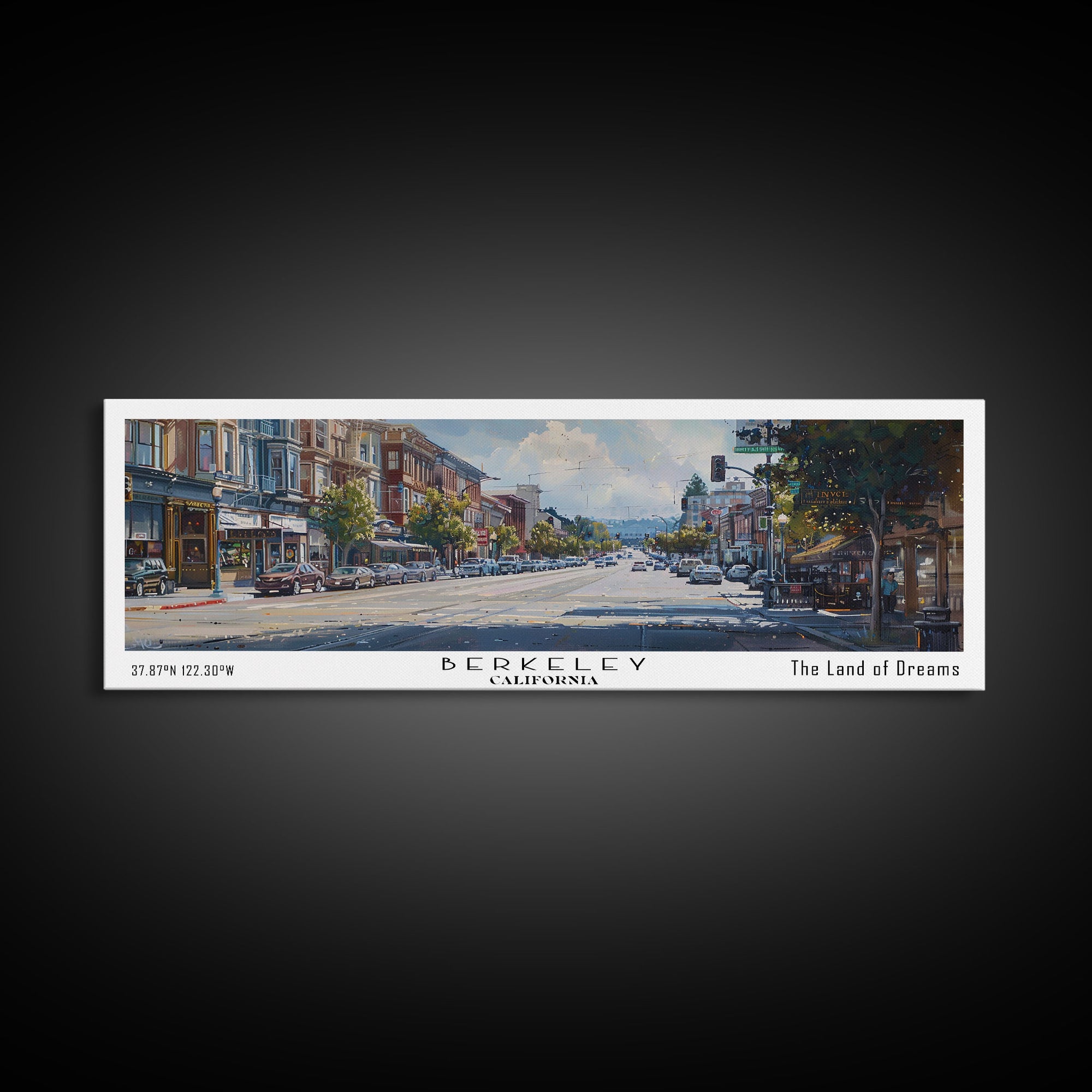 Berkeley California Panoramic Painting, Watercolor Framed Canvas Print, Scenic City Art, Travel Poster, Home Decor, Wall Art, Office Wall Art