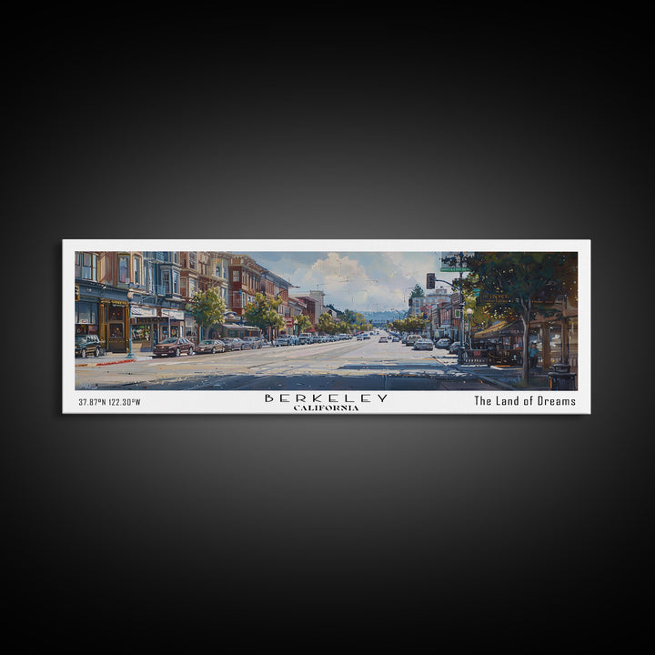 Berkeley California Panoramic Painting, Watercolor Framed Canvas Print, Scenic City Art, Travel Poster, Home Decor, Wall Art, Office Wall Art