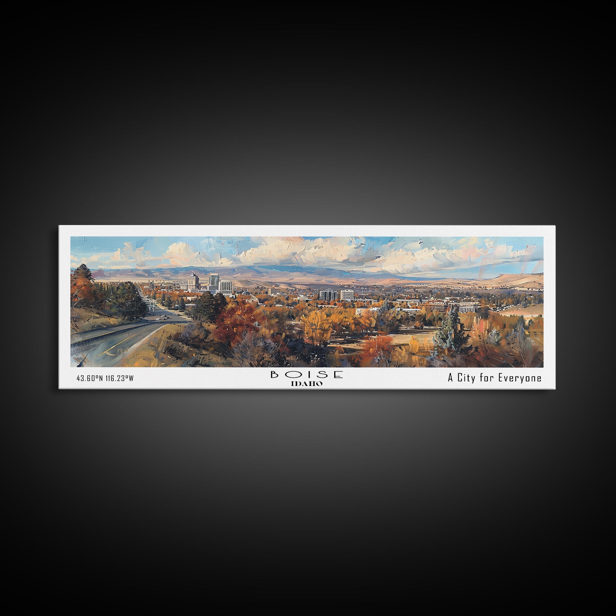 Boise Idaho Panoramic Painting, Watercolor Framed Canvas Print, Scenic City Art, Travel Poster, Home Decor, Wall Hanging, Living Room Art