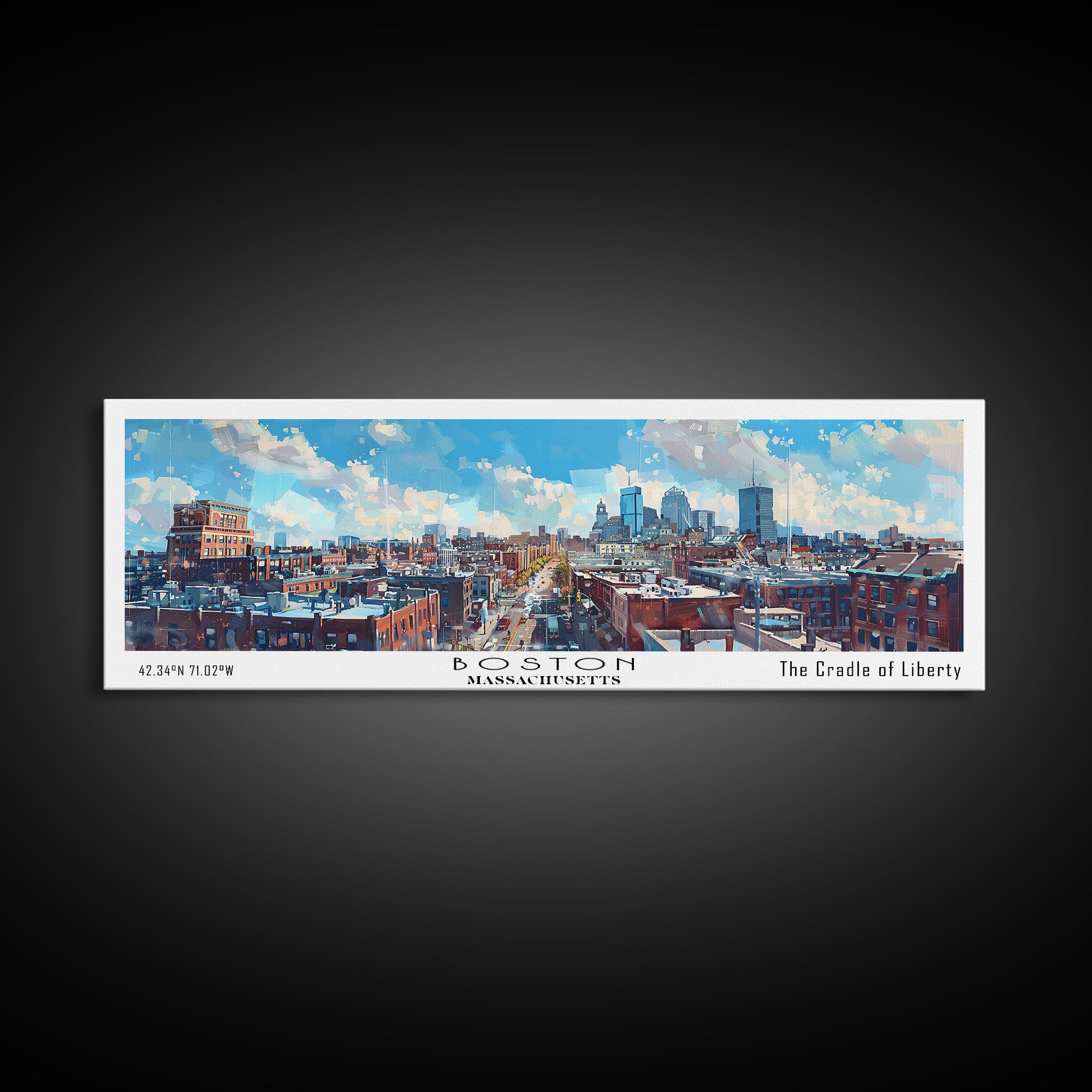 Boston Massachusetts Panoramic Watercolor Painting, Framed Canvas Print, Scenic City Art, Travel Poster, Home Decor, Wall Hanging, Living Room Art