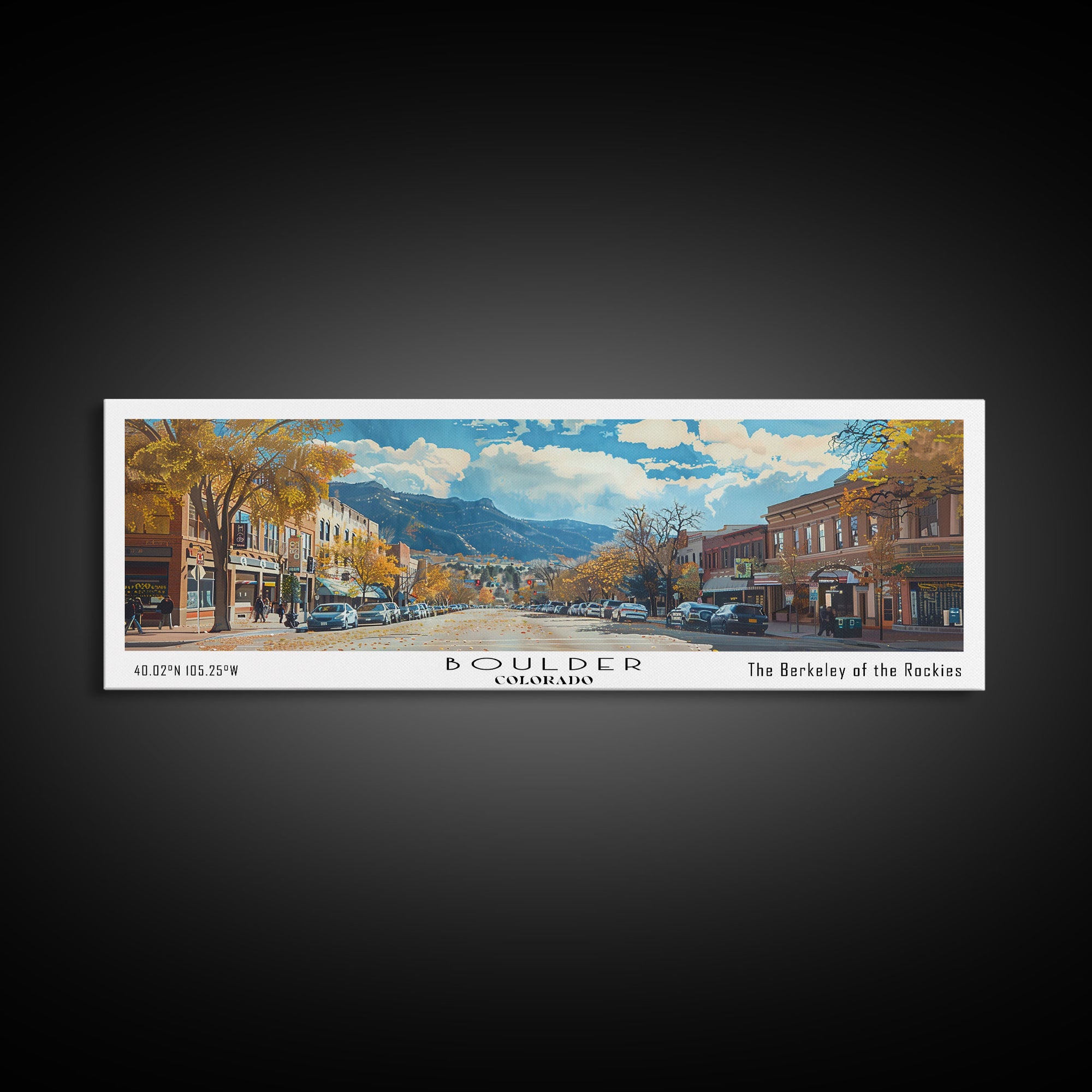 Boulder Colorado Panoramic Painting, Watercolor Framed Canvas Print, Scenic City Art, Travel Poster, Wall Decor, Living Room Art, Gift Idea