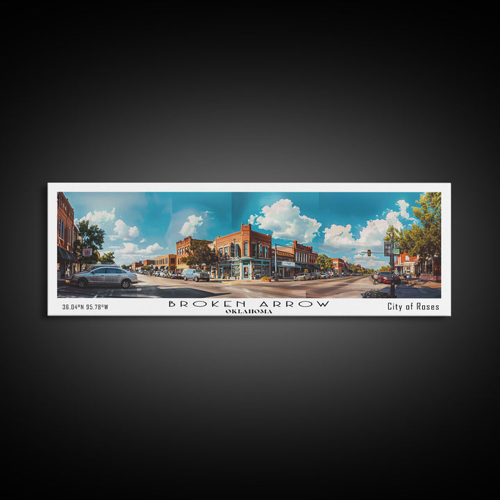 Broken Arrow Oklahoma Panoramic Painting, Watercolor Framed Canvas Print, Scenic City Art, Travel Poster, Home Decor, Wall Hanging, Living Room Art