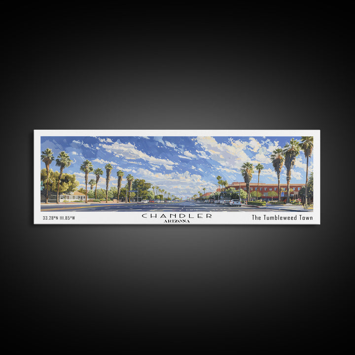 Chandler Arizona Panoramic Watercolor Painting Framed Canvas Print, Travel Poster Art, Home Decor, Vibrant Arizona Cityscape, Living Room Wall Art, Office Decoration, Gift for Art Lovers