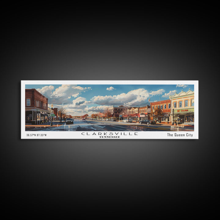 Clarksville Tennessee Panoramic Watercolor Painting Framed Canvas Print, Travel Poster Art, Scenic Landscape, Home Decor, Living Room Wall Art, Office Decoration, Unique Tennessee Gift