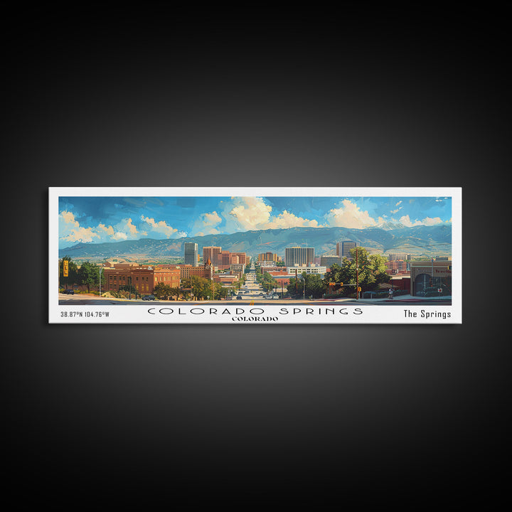 Colorado Springs Colorado Panoramic Watercolor Painting Framed Canvas Print, Travel Poster Art, Mountain Landscape, Home Decor, Bedroom Wall Art, Office Decoration, Colorado-Themed Gift