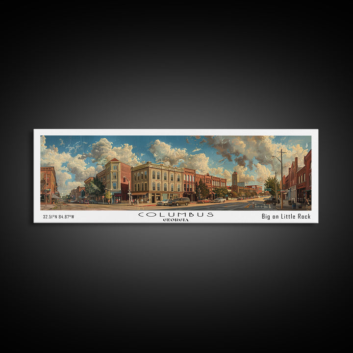 Columbus Georgia Panoramic Watercolor Painting Framed Canvas Print, Travel Poster Art, Urban Landscape, Bedroom Wall Art, Living Room Decoration, Office Wall Art, Georgia-Themed Gift
