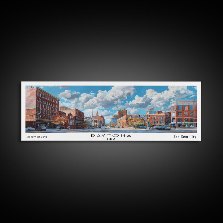 Daytona Ohio Panoramic Watercolor Painting, Scenic Framed Canvas Print, Urban Wall Art for Office, Travel Poster, Home Decor, City Gift Idea