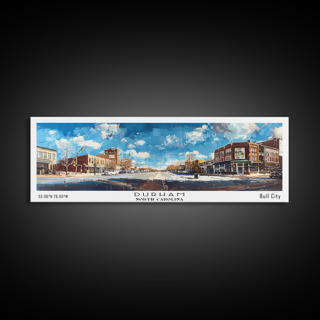 Durham North Carolina Panoramic Watercolor Painting, Scenic Framed Canvas Print, Urban Wall Art for Living Room, Travel Decor, City Print, Gift Idea
